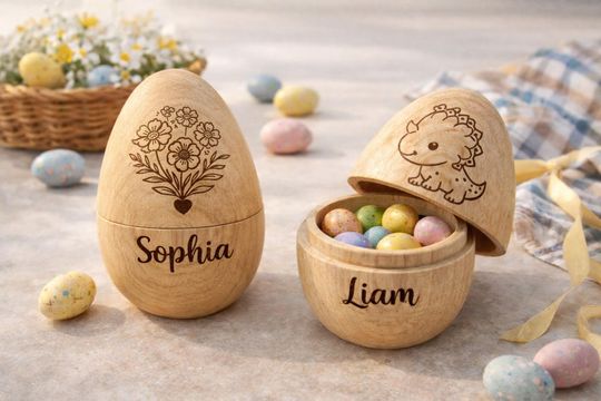 Personalized Wooden Easter Egg, Custom Name Easter Egg, Fillable Easter Basket Filler, Kids Easter Gift