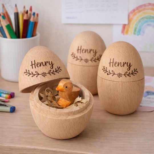 Personalized Wooden Easter Egg, Custom Name Easter Egg, Fillable Easter Basket Gift, Kids Easter Basket Filler, Baby Keepsake Egg