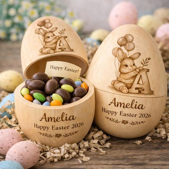 Personalized Fillable Wooden Easter Egg, Custom Name Engraved Hollow Egg 2026, Baby First Easter Keepsake Gift