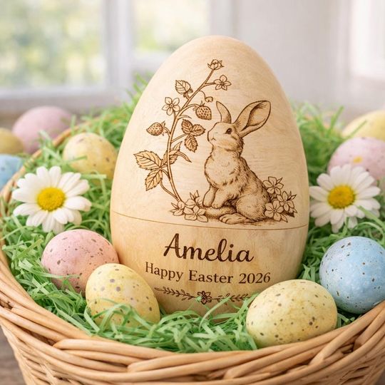 Personalized Wooden Easter Egg,Hollow Fillable Keepsake,Custom Name Easter Gift,Cute 1st Easter Basket Stuffer