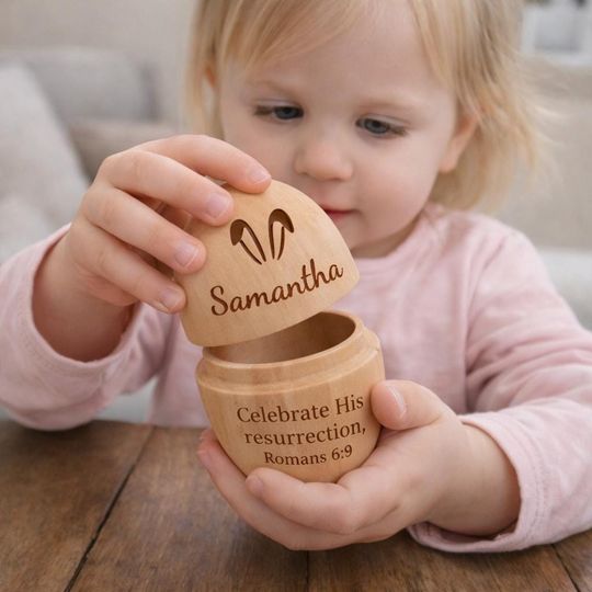 Personalized Wooden Easter Egg,Hollow Fillable Keepsake,Custom Name Easter Gift,Cute 1st Easter Basket Stuffer