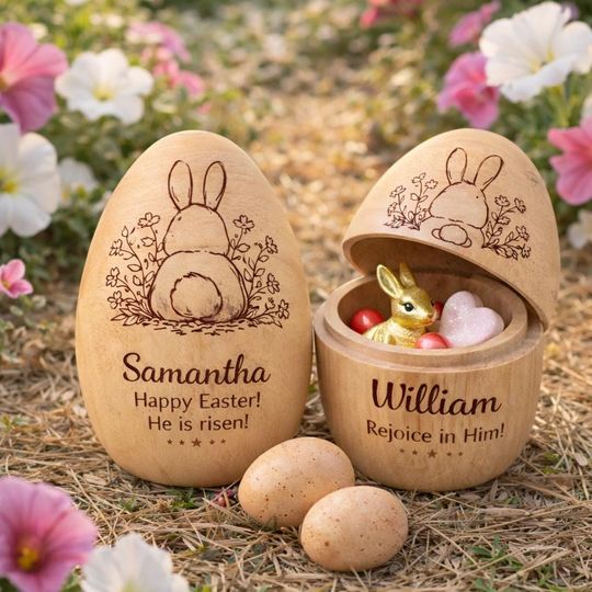 Personalized Wooden Easter Egg, Custom Kids Name Baby Keepsake Gift