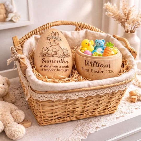 Personalized Wooden Easter Egg: Engraved Hollow Egg Decor 2026 Custom Name Gift