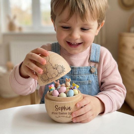 Personalized Wooden Easter Egg,Hollow Fillable Keepsake,Custom Name Easter Gift,Cute 1st Easter Basket Stuffer