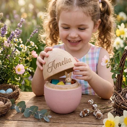 Discover Personalized Wooden Easter Egg, Custom Kids Name Baby Keepsake Gift