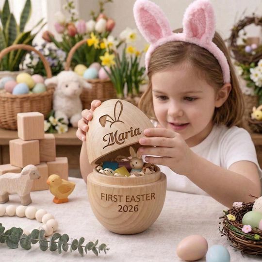 Personalized Wooden Easter Egg, Custom Kids Name Baby Keepsake Gift
