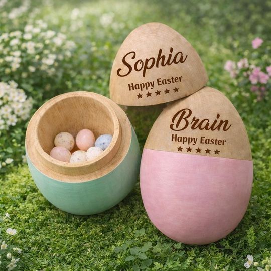 Discover Personalized Wooden Easter Egg: Custom Name Bunny Eggs, Baby First Easter, First Easter Gift