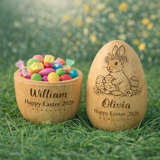 Custom Engraved Name Wooden Easter Egg Shakers, Baby First Easter, Easter Basket Gifts, Montessori Baby Rattle