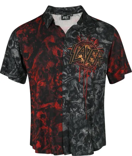 Hawaiian Slayer Button-Up Shirt Eddie Print Thrash Metal Band