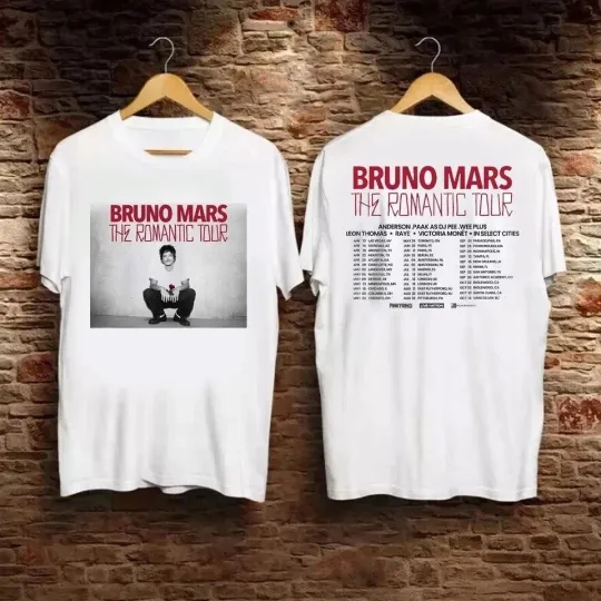 Discover NEW!!! Bruno Mars The Romantic Tour 2026 Schedule Dates Two Sided T-Shirt