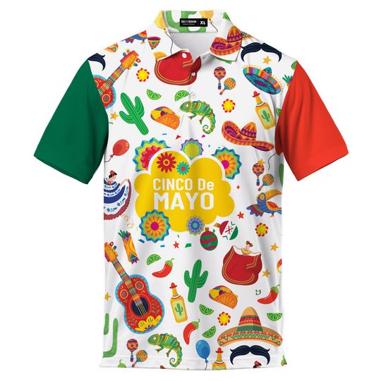 Discover Funny Cinco De Mayo Polo Shirts For Men Vintage Colorful Golf Polos Shirts Casual Short Sleeve Button Up Shirt 1