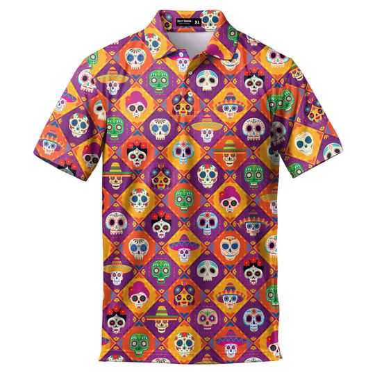 Funny Cinco De Mayo Skeleton Polo Shirts For Men Vintage Skull Golf Polos Shirts Casual Short Sleeve Button Up Shirt