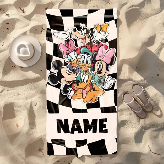 Discover Personalized Disney Mickey and co Beach Towel, Mickey Beach Towel, Disney Pool Towel, Disney Name Towel, Custom Disney Towel, Summer Gift