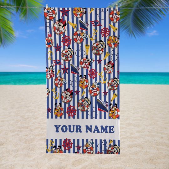 Discover Personalized Mickey and Friends Disney Cruise Beach Towel, Disney Family Cruise Trip Bath Pool Summer Trip, Disney Wish Dream Magic Fantasy