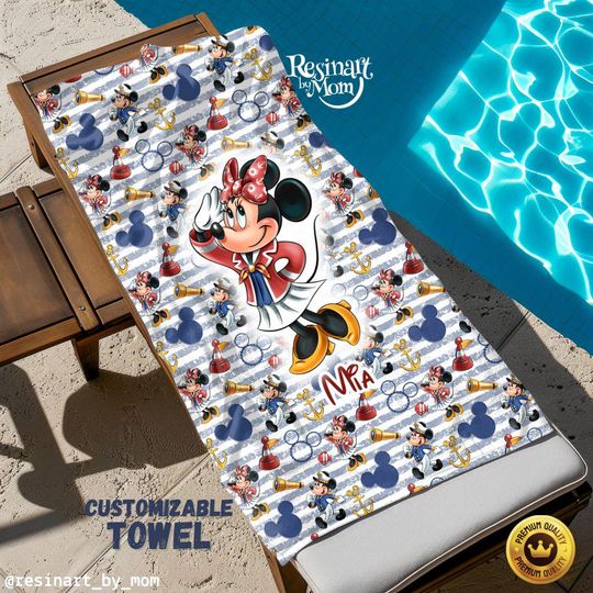 Discover Disney Cruise Beach Towel, Personalized Nautical Vacation Towel