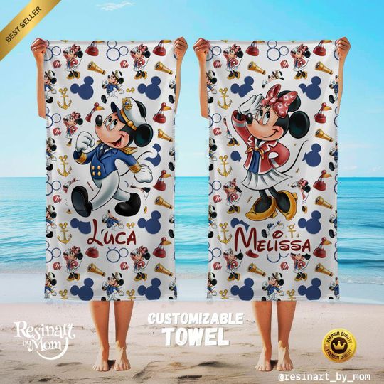 Discover Disney Cruise Beach Towel, Personalized Summer Towel, Nautical Design