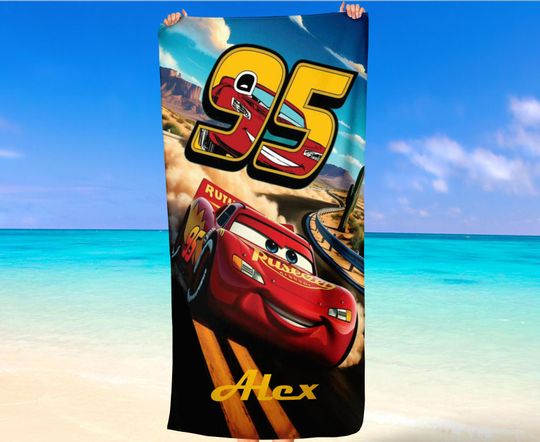 Personalized Kids Beach Towels Lightning McQueen Cars Disney