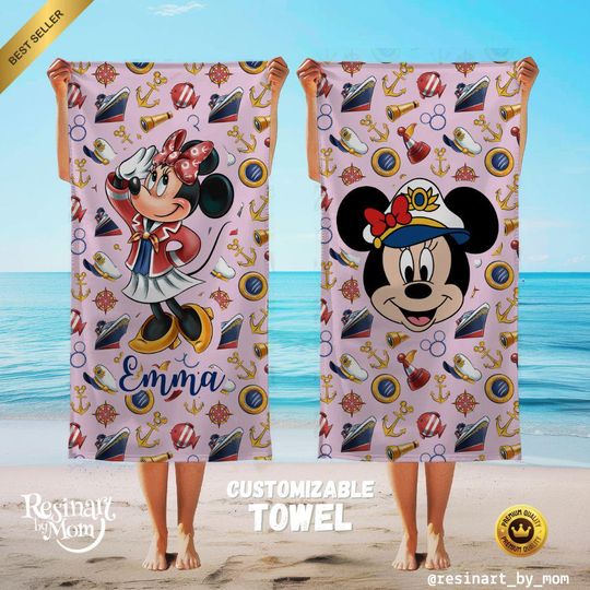 Discover Disney Cruise Beach Towel, Personalized Nautical Vacation Towel