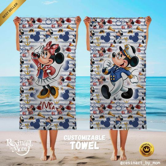Discover Personalized Disney Cruise Beach Towel, Nautical Mickey Mouse, Vacation Gift