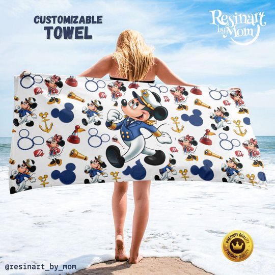 Discover Disney Cruise Beach Towel, Nautical Mickey Mouse, Personalized Vacation Towel