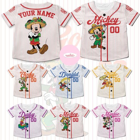 Discover Personalized Disney Cinco De Mayo Baseball Jersey, Mickey and Friends The Three Caballeros  Mexican Costume, Fiesta Party Family Kids Adult