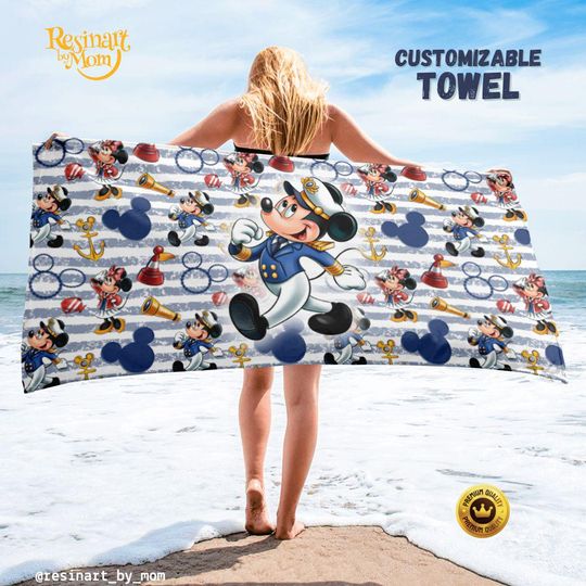 Discover Personalized Disney Cruise Beach Towel, Nautical Mickey Mouse