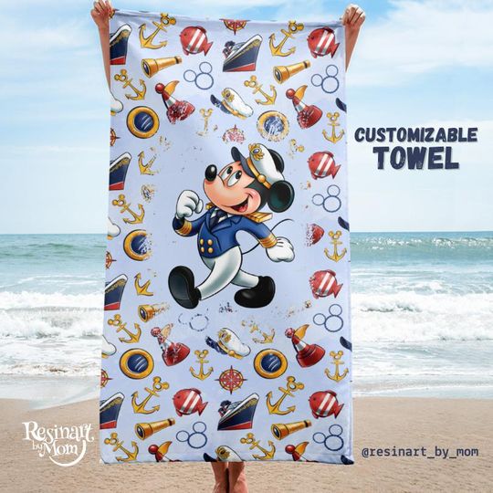 Discover Disney Cruise Beach Towel, Nautical Mickey Mouse, Personalized Summer Towel