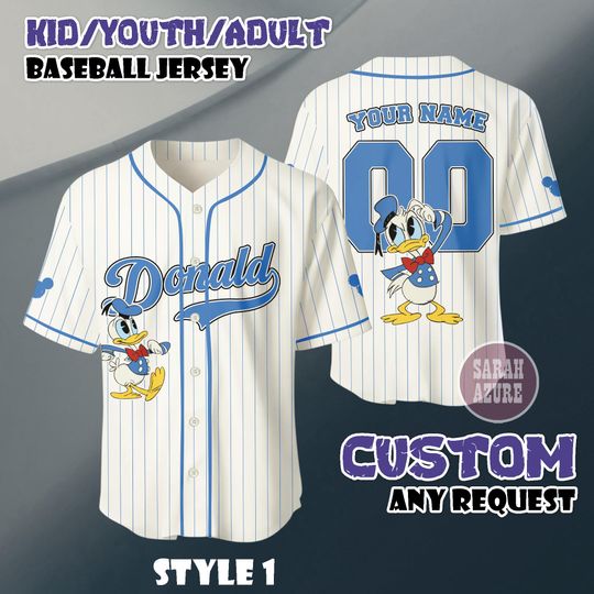 Discover Custom Donald Duck Baseball Jersey, Disneyland Kid Youth Adult Shirt