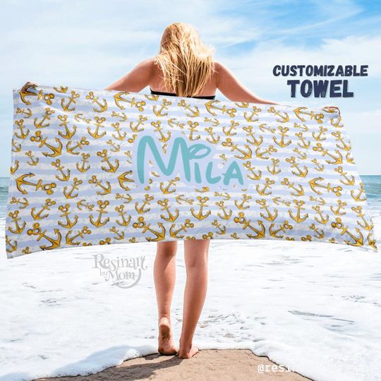 Discover Disney Cruise Beach Towel, Personalized Nautical Cotton Hooded Towel