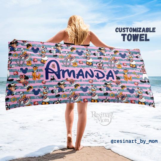 Discover Disney Cruise Beach Towel, Personalized Nautical Kids Hooded Towel