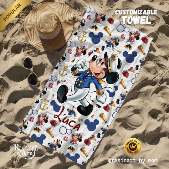 Discover Disney Cruise Beach Towel, Personalized Nautical Cotton, Kids Hooded Towel