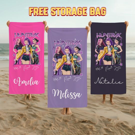 Custom K-pop Huntrix Beach Towel,Personalized Anime Girl Art Beach Towel,Demon Hunter Bath Towel,Name Pool Towel for Girl,Beach Gift for Kid