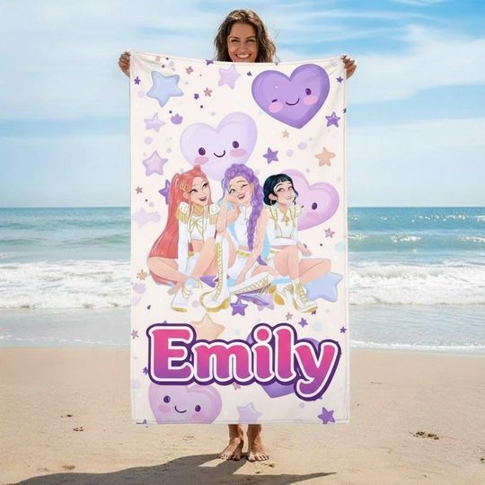 Discover Personalized Huntrix Character Towel, Anime Art Design, Kpop Inspired Gift, Beach Vacation Towel