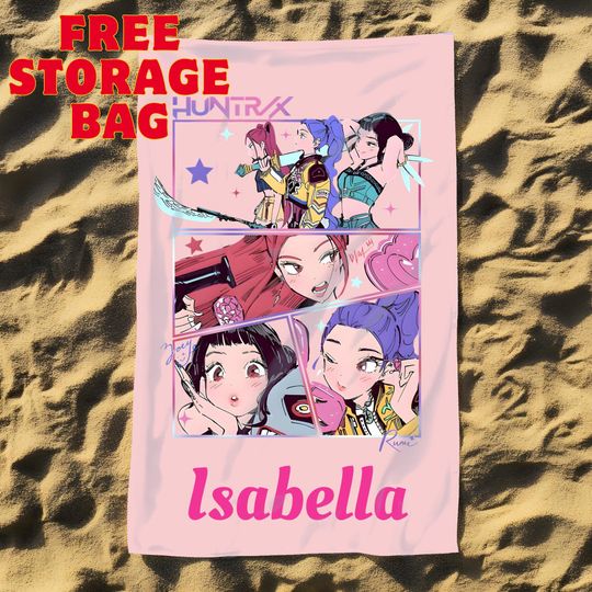 Discover Personalized Kpop Demon Beach Towel,Custom Name Anime Style Dark Fantasy Towel,Unique Kpop Fan Art Gift,Mothers Day Towels,Fan Merchandise