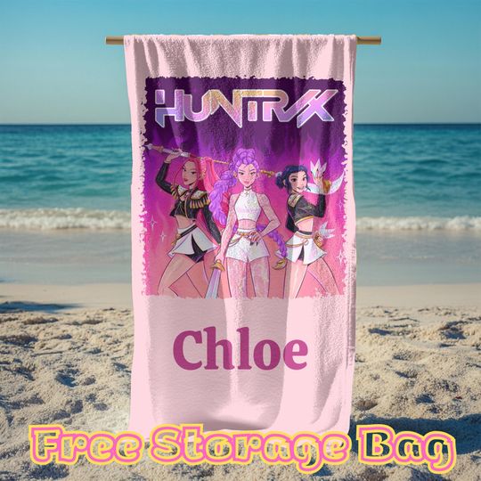 Discover Custom Kpop Girl Beach Towel,Personalized Name Anime Girl Pool Towel,Kpop Huntrix Fan Gift,Kpop Demon Towel For Kids,Anime Art Girl Towels