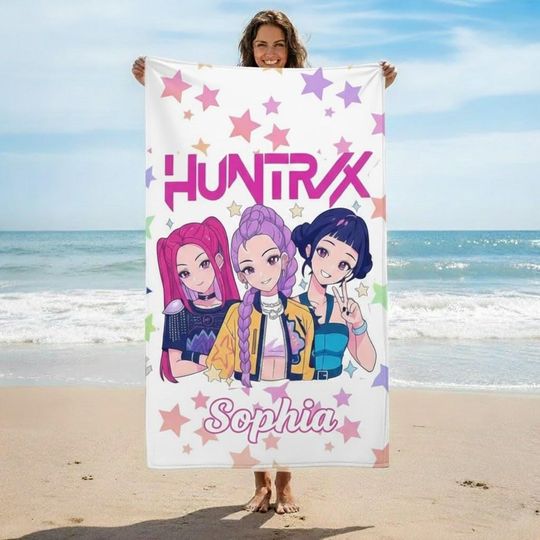 Discover Personalized Huntrix Anime Girl Towel, Kpop Digital Artwork, Vacation Beach Gift, Summer Pool Towel