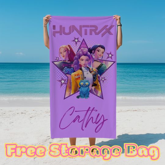 Discover Custom Huntrix Kpop Beach Towel,Personalized Name Anime Girl Pool Towel,Kpop Fan Gift,Kpop Demon Towel For Kids,Anime Girl Power Art Towel
