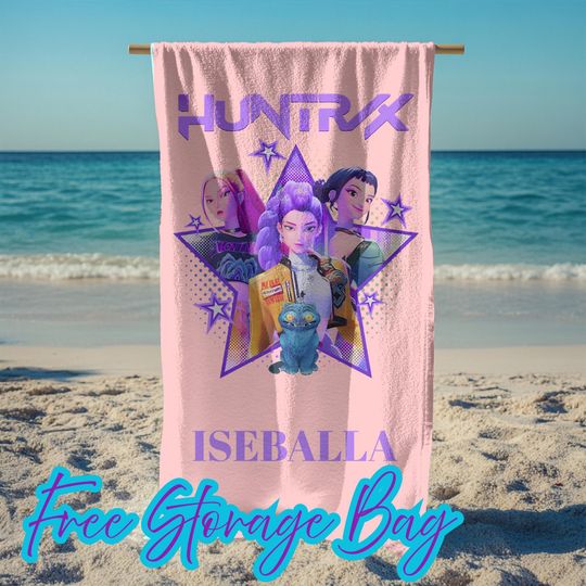 Discover Personalized Huntrix Beach Towel,Custom Kpop Hunter Inspired Towel with Name,Anime Pool Towel,Kpop Fan Gift for Trip,Summer Vacation Gift