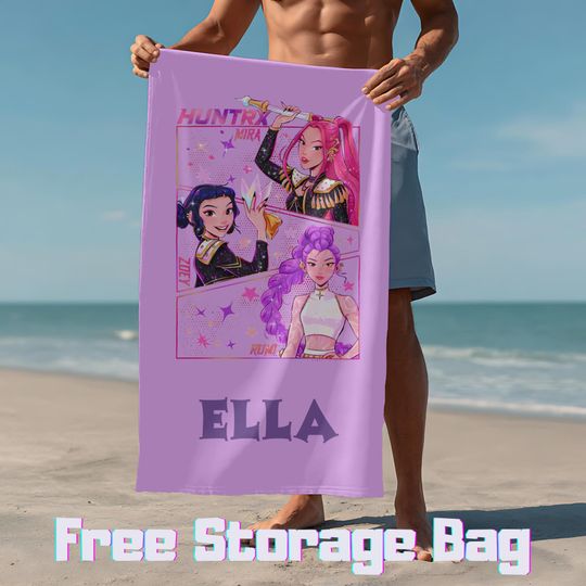 Discover Personalized Kpop Huntrix Girls Beach Towels,Custom Hunters Anime Beach Towels with Name,Anime Girl Power Summer Gift,Rumi Mira Zoey Towels