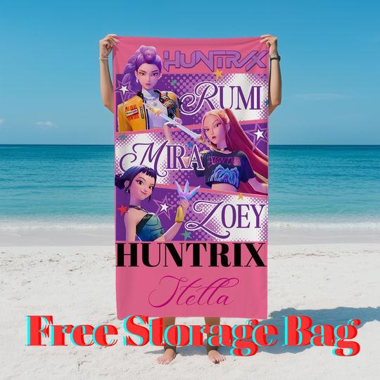 Discover Personalized Kpop Huntrix Girls Beach Towel,Custom Cute Anime Art Pool Towel with Name,Kpop Demon Bath Towel for Kids,Kpop Fan Gift for Trip