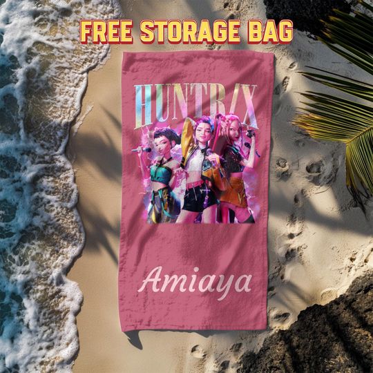 Custom K-pop Huntrix Beach Towel,Personalized Anime Girl Art Beach Towel,Demon Hunter Bath Towel,Name Pool Towel for Girl,Beach Gift for Kid