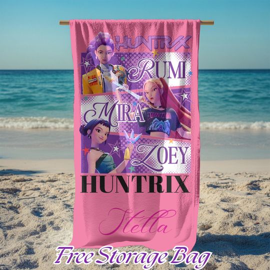 Personalized Kpop Huntrix Girls Beach Towel,Custom Demon Hunter Towel with Name,Anime Inspired Gift for Kids,Kpop Fun Gift,Mira Zoey Rumi