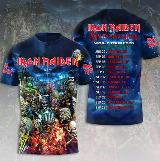 Discover Iron Maiden 2026 World Tour Run For Your Lives 3D T-Shirt