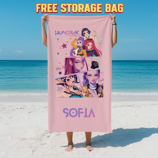 Custom K-pop Huntrix Beach Towel,Personalized Anime Girl Art Beach Towel,Demon Hunter Bath Towel,Name Pool Towel for Girl,Beach Gift for Kid