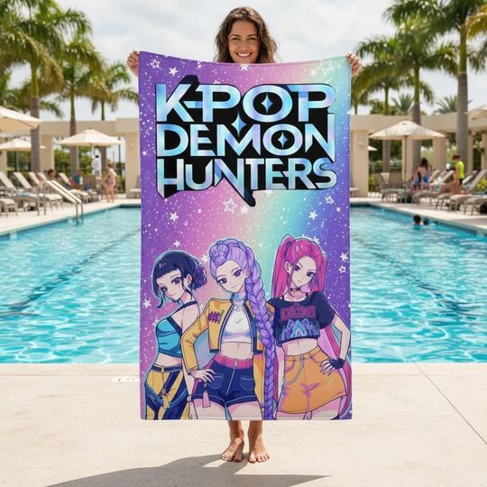 Discover Personalized Huntrix Kpop Girl Towel, Anime Illustration Art, Summer Holiday Gift, Poolside Beach Towel
