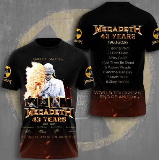 Discover Megadeth 43 Years 1983-2026 3D Apparel T-Shirt