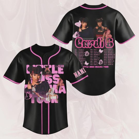 Discover Custom Cardi B Little Miss Drama Tour 2026 Baseball Jersey, Cardi B Inspired Baseball Jersey, Hip Hop Concert Fan