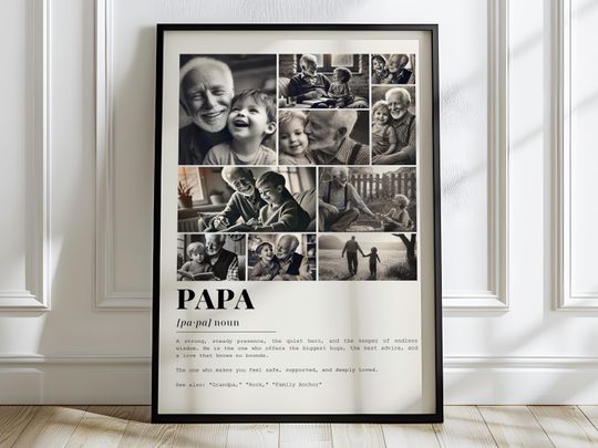 Discover Papa Definition Photo Collage Canva Template, Father's Day Gifts. Grandfather Photo Gift. Wall Art for Dad. Pop Pop Photo Frame Template.