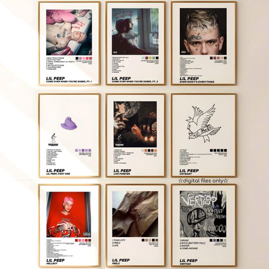 Lil Peep Inspired Digital Wall Art Bundle | Minimalist Posters | 14 Iconic Mixtapes & Albums