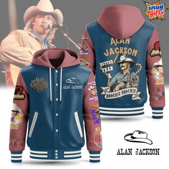Alan Jackson Hotter Than a Hoochie Coochie Hooded Varsity Jacket